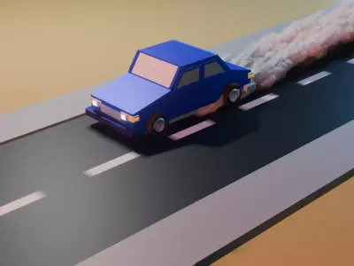 Animated Blue lowpoly Car 3D model