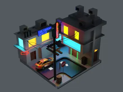Street bar in Low Poly Art Low-poly 3D model