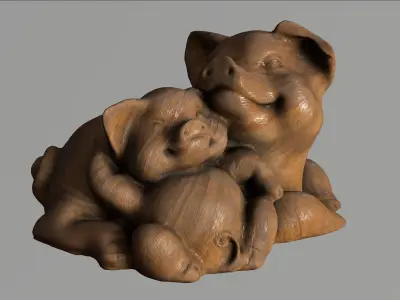 Pig Sculpture 3d with 4k texture pack Low-poly 3D model