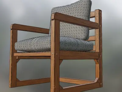 Armchair wooden chair with cushion Low-poly 3D model