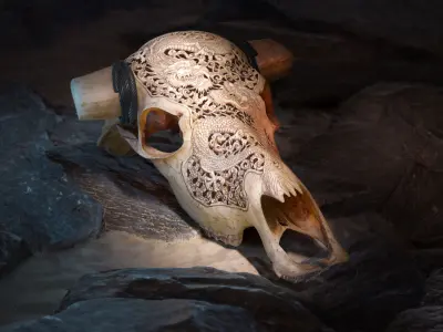 Cow Skull with Dragon Carved 3D 3D model