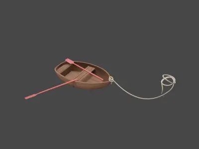 Wooden stylized boat with rope and oars blend obj fbx stl Free 3D model