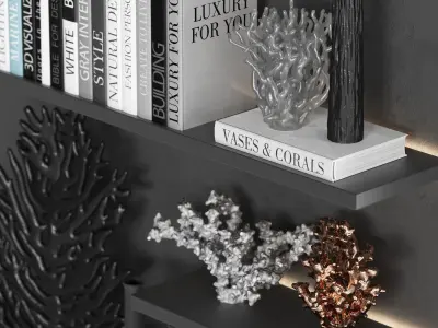 Decorative set of organic coral with books and vases 3D model