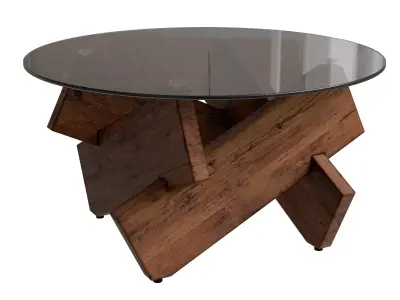Modern Minimalist Wood Legs Tempered Glass Top Coffee Table Low-poly 3D model