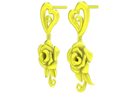 Elegant Rose Flower Heart Drop Earrings for Women 5664 3D print model