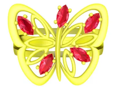 Luxury Butterfly Gemstone Ring 3D Model for Fine Jewelry 5285 3D print model