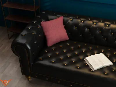 Black living room with Black leather sofa luxury interior 3D model