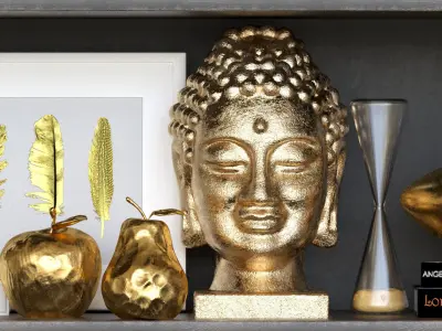 Set-136 shelf with gold and silver statues 3D model