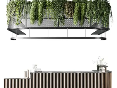 Coffee shop reception Restaurant counter by hanging plant  Low-poly 3D model