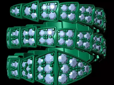 Snake Diamonds Ring and Bvlgari Serpenti Earring 3D print model 3D print model