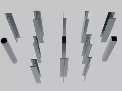 Standard Structural Steel Columns and Beams Low-poly 3D model