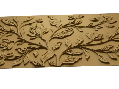 Modern Floral Relief Panel Wall Decor Set STL Mural CNC 317 3D model