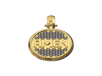 Amen diamond iced fluted bezel pendant with bail 3D print model