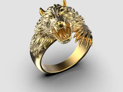 Men Ring With Angry Wolf 3D print model