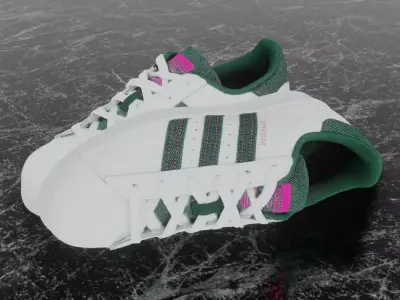 Adidas 3D Shoes - White - Green SuperStar Series Low-poly 3D model