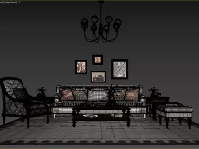 American Style Sofa Coffee Table Living Room Furniture Set 3D 3D model