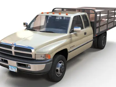 Dodge Ram 1996 3500 Light duty stake truck Low-poly 3D model