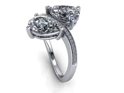 Modern TearDrop pear Shape 2 stone ring BirthStone 3D print model