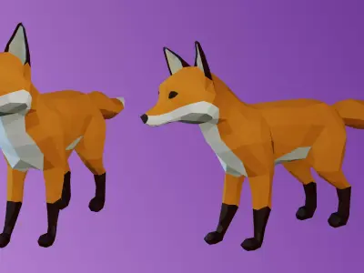 Low Poly Fox polygonal foxes Low-poly 3D model
