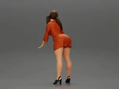 Beautiful girl in Dress Leaning on the Car 3D print model