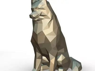 Samoyed low poly polygonal wolf 3D print model