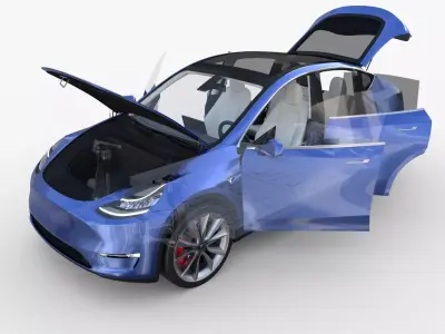 Tesla Model Y RWD Blue with interior and chassis 3D model