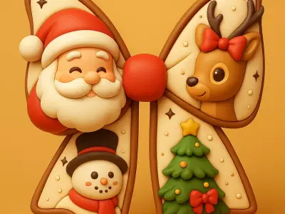 Charming Christmas Bow with Santa Reindeer and Snowman 3D print model