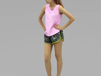 A Cool Young Woman Posing In Akimbo Posture 3D model