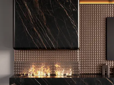 Decorated TV wall with fireplace - 2 3D model