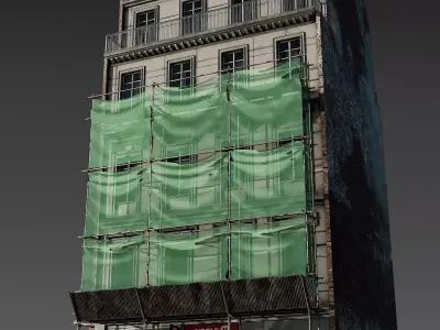 Convenience Store with Scaffolding 3D model