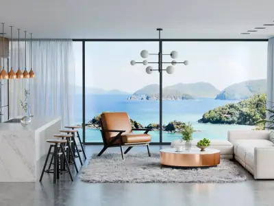 Modern Minimalist Bar Living Room  Low-poly 3D model