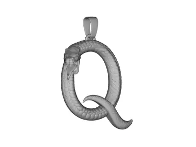 High-Detail Snake Letter Q Pendant Premium Sculpted Model 3D print model