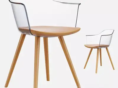 Modern Transparent Armchair with Wooden Base Low-poly 3D model