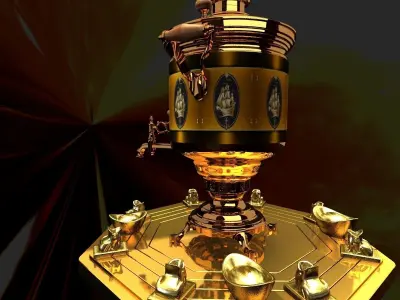 Chinese gold ingot with bronze wine container 3D model