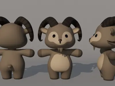 Rigged Cartoon Goat Low-poly 3D model