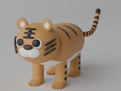 Cartoon Cute Tiger Low-poly 3D model