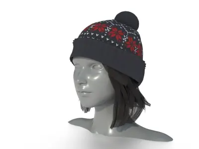 UNISEX WINTER HAT WITH POMPOM Low-poly 3D model