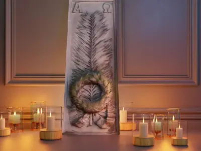 Tombstone relief of a feather and wreath Free 3D model