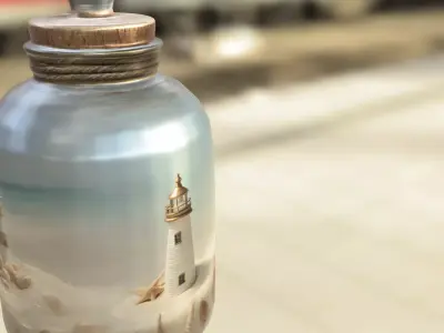 Lighthouse in Glass Jar Diorama Low-poly 3D model