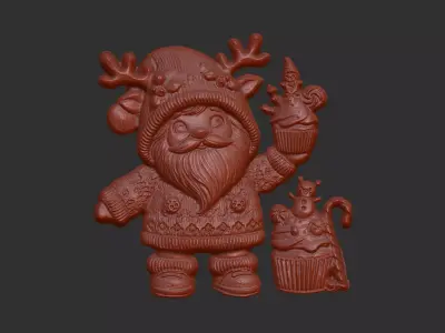 little santa with cup cake  3D print model