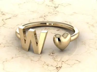 Alphabet Jewelry with Heart Ring W 3D print model