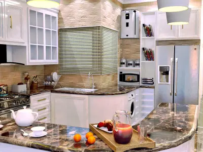 kitchen with cabinets and marble counter tops 3D model