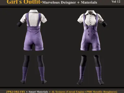 Girls Outfit- MD-Clo3d - Smart Material -Textures - OBJ - FBX 3D model