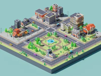 Low Poly City Asset Low-poly 3D model