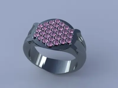 Round Diamond Pave Ring Size 8 Gold Silver Platinum Jewelry 3D print model