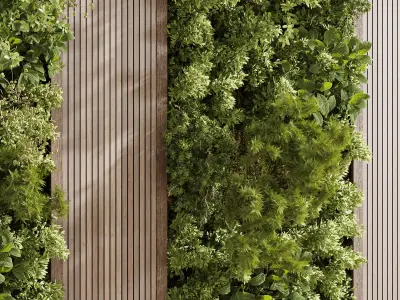 Vertical Wall Garden With Wooden frame - set of indoor plant 57 Low-poly 3D model