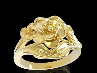 Gold Flower Artistic Ring 3D Model  631 3D print model