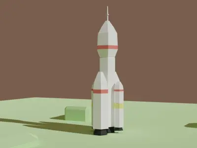 Rocket plus starting animation Low-poly 3D model