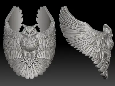 Owl Ring Sculpture jewelry Gold necklace 3D print model