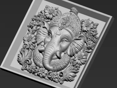 Ganesha Head with Flowers Background A6 3D print model
